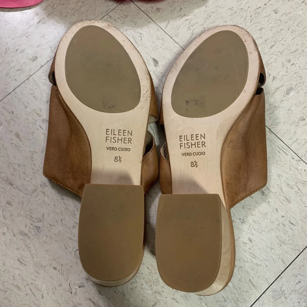 EILEEN FISHER Womens Sz 8.5 Haven Nubuck Leather Slide Sandals Block Heel‎